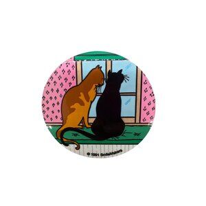 Vintage 1991 SmileMakers Cat Sticker Two Cats by the Window Round 2.5" New